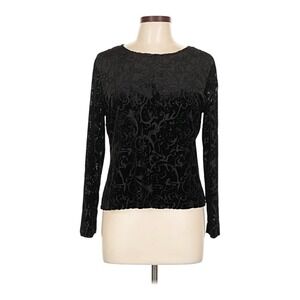 Talbots Petites Black Velvet Burnout Floral Long Sleeve‎ Top Size P (XS)